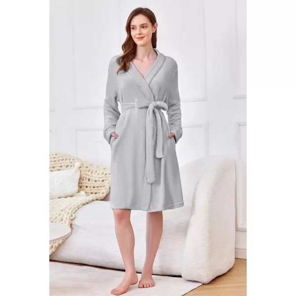 imageEkouaer Womens Plush Robes Soft Bathrobe Knee Length Warm Soft Robe Fleece Loungewear with Pockets SXXLZ Light Grey