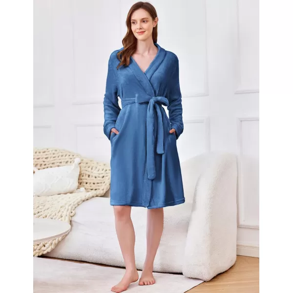 imageEkouaer Womens Plush Robes Soft Bathrobe Knee Length Warm Soft Robe Fleece Loungewear with Pockets SXXLZ Navy Blue