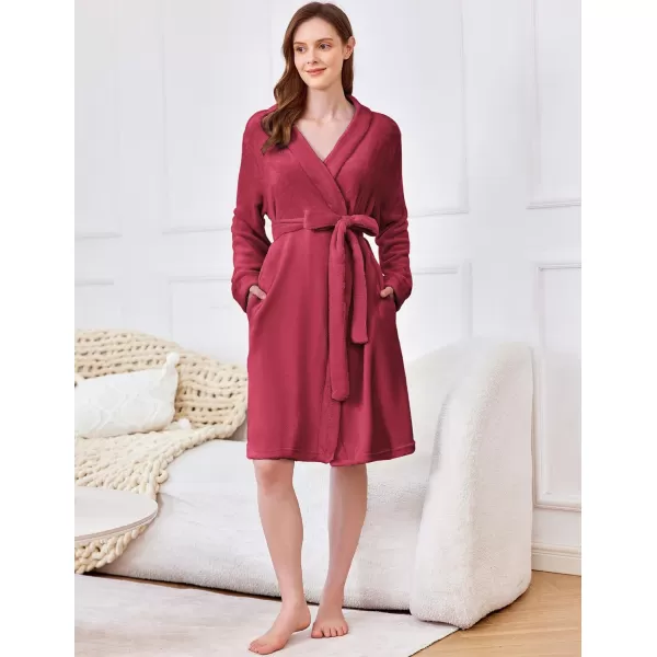 imageEkouaer Womens Plush Robes Soft Bathrobe Knee Length Warm Soft Robe Fleece Loungewear with Pockets SXXLZ Wine Red