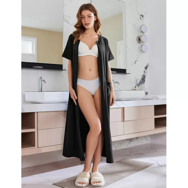 imageEkouaer Womens Zipper Robes Full Length Short Sleeve Housecoats House Dress with Pockets Loungewear Nightgown S4XLBlack