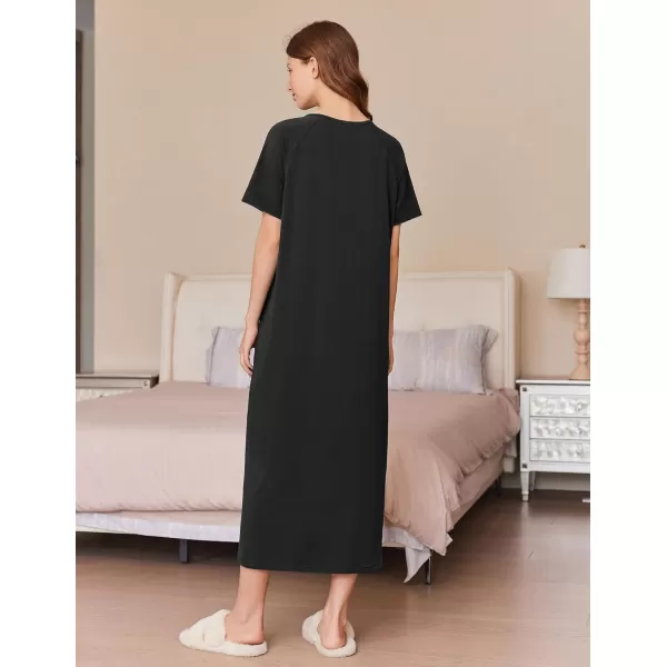 imageEkouaer Womens Zipper Robes Full Length Short Sleeve Housecoats House Dress with Pockets Loungewear Nightgown S4XLBlack