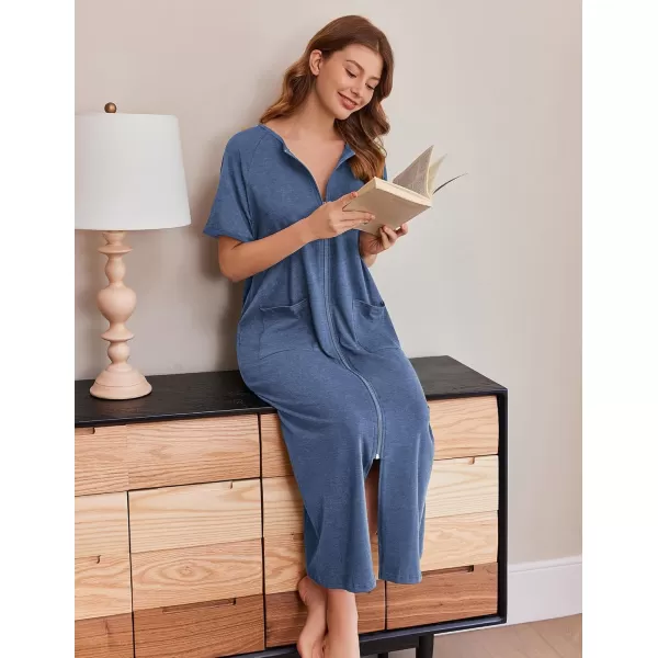 imageEkouaer Womens Zipper Robes Full Length Short Sleeve Housecoats House Dress with Pockets Loungewear Nightgown S4XLEgyptian
