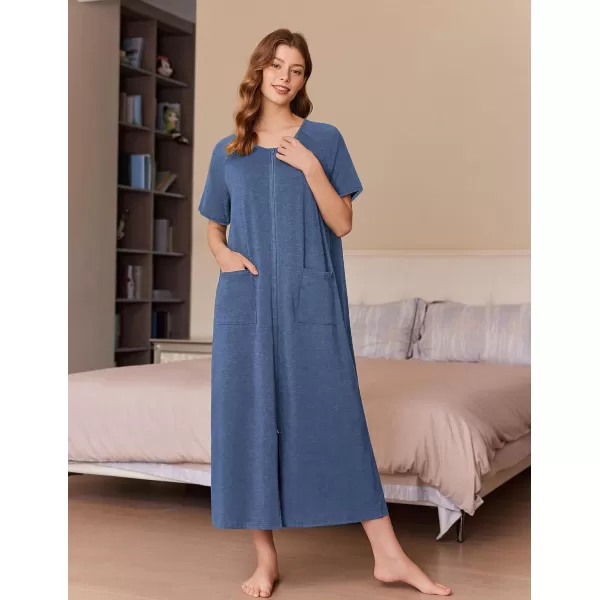 imageEkouaer Womens Zipper Robes Full Length Short Sleeve Housecoats House Dress with Pockets Loungewear Nightgown S4XLEgyptian