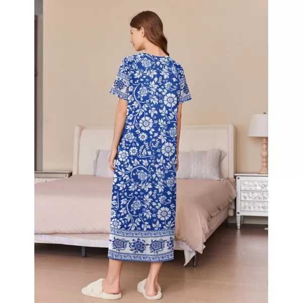 imageEkouaer Womens Zipper Robes Full Length Short Sleeve Housecoats House Dress with Pockets Loungewear Nightgown S4XLLight Blue Flower