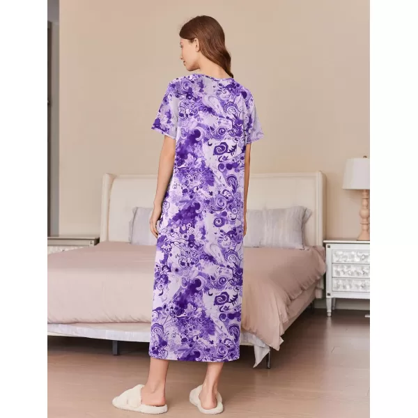imageEkouaer Womens Zipper Robes Full Length Short Sleeve Housecoats House Dress with Pockets Loungewear Nightgown S4XLPurple Flower