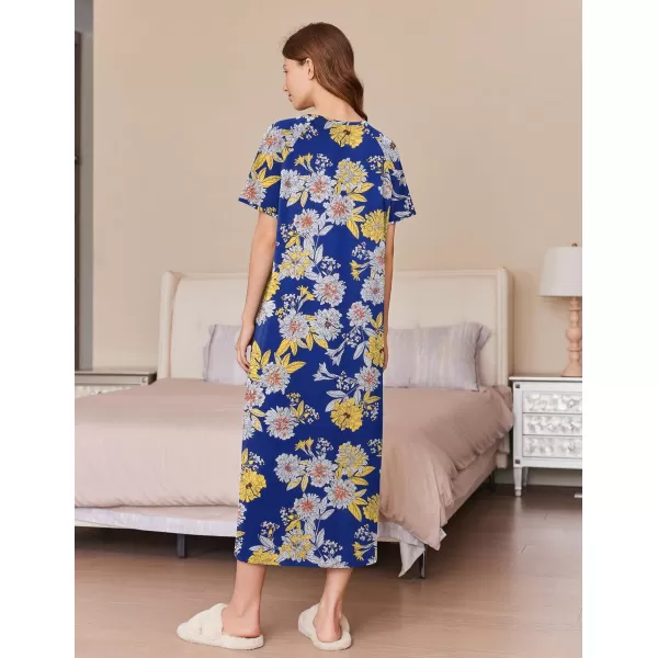 imageEkouaer Womens Zipper Robes Full Length Short Sleeve Housecoats House Dress with Pockets Loungewear Nightgown S4XLYellow Flower