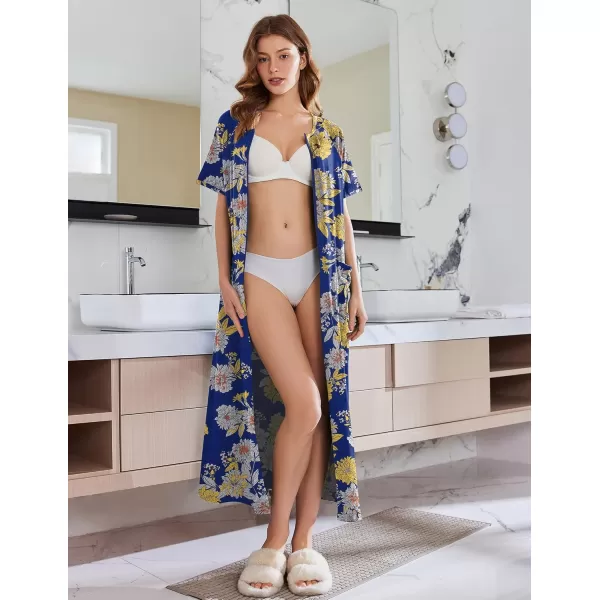 imageEkouaer Womens Zipper Robes Full Length Short Sleeve Housecoats House Dress with Pockets Loungewear Nightgown S4XLYellow Flower