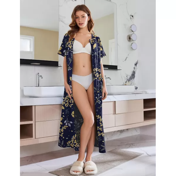 imageEkouaer Womens Zipper Robes Full Length Short Sleeve Housecoats House Dress with Pockets Loungewear Nightgown S4XLYellow Leaves