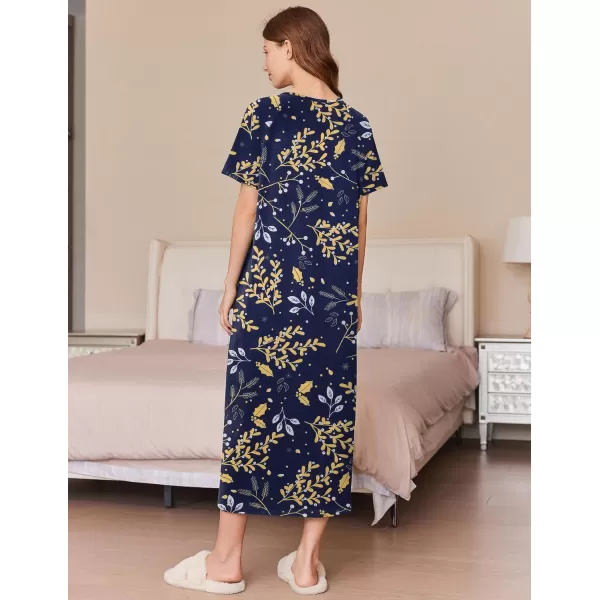 imageEkouaer Womens Zipper Robes Full Length Short Sleeve Housecoats House Dress with Pockets Loungewear Nightgown S4XLYellow Leaves
