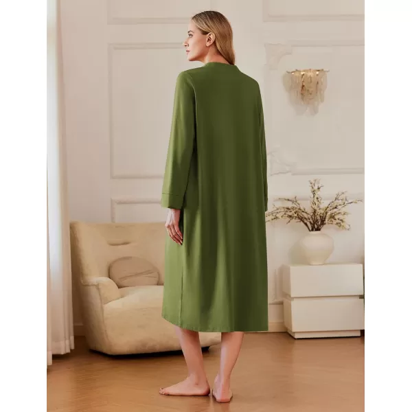 imageEkouaer Zipper Robes for Women Long Knit Bathrobes Lightweight Full Length Housecoat with Pockets Loungewear NightgownArmy Green