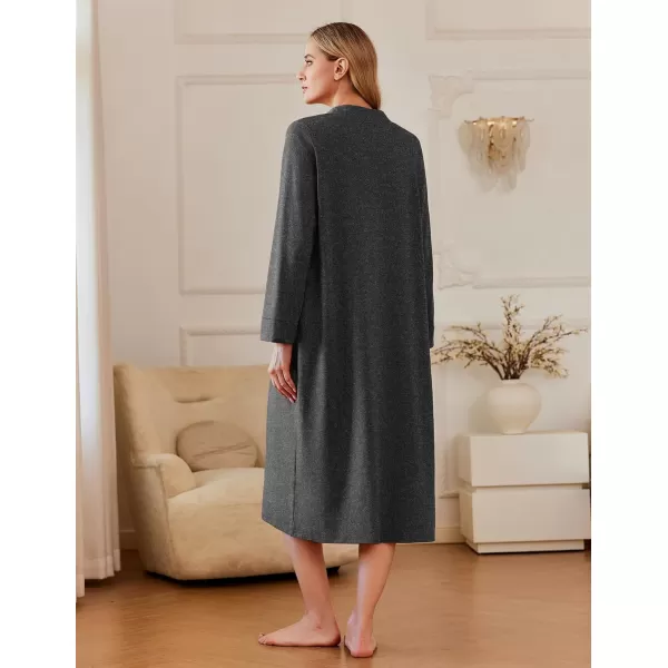 imageEkouaer Zipper Robes for Women Long Knit Bathrobes Lightweight Full Length Housecoat with Pockets Loungewear NightgownDeep Gray