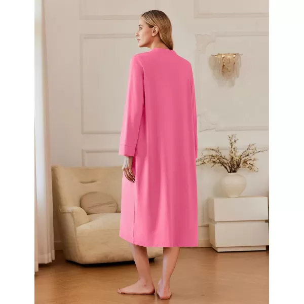 imageEkouaer Zipper Robes for Women Long Knit Bathrobes Lightweight Full Length Housecoat with Pockets Loungewear NightgownPeach