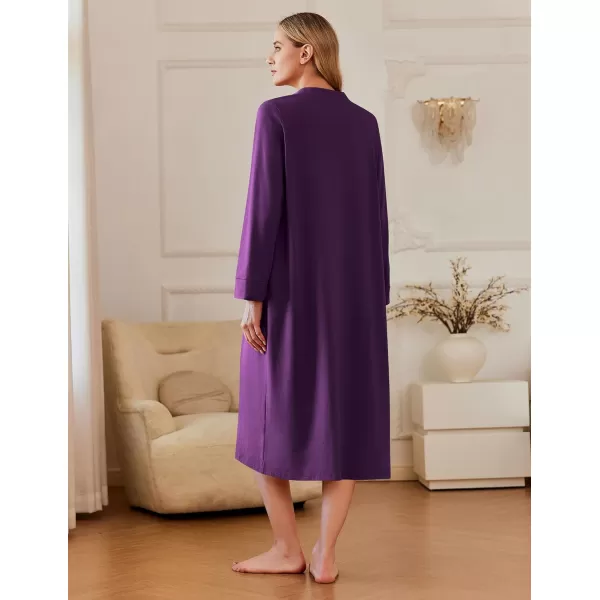 imageEkouaer Zipper Robes for Women Long Knit Bathrobes Lightweight Full Length Housecoat with Pockets Loungewear NightgownPurple