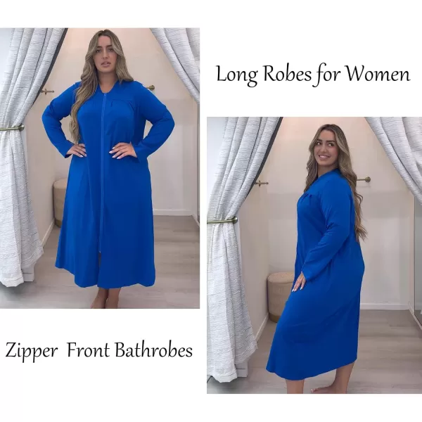 imageEkouaer Zipper Robes for Women Long Knit Bathrobes Lightweight Full Length Housecoat with Pockets Loungewear NightgownSnorkel Blue