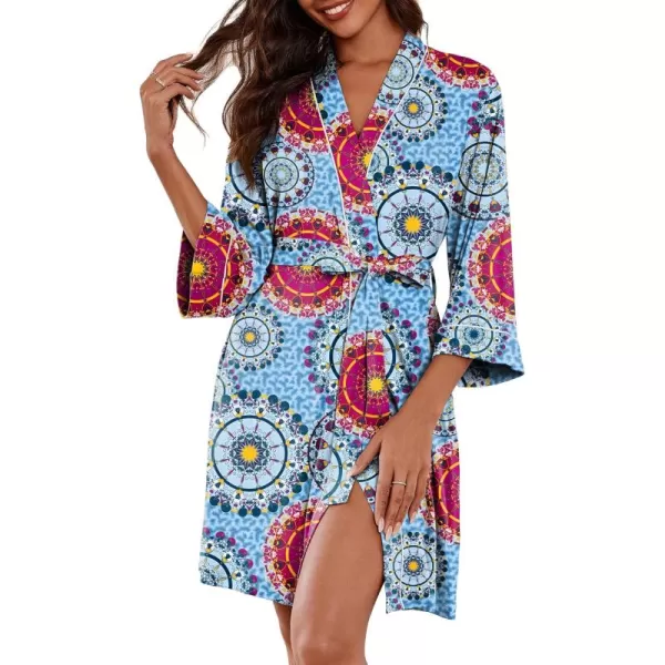 imageEkouaer Women Kimono Robes Knee Length Knit Bathrobe Lightweight Soft Sleepwear Vneck Casual Ladies LoungewearBlue Floral