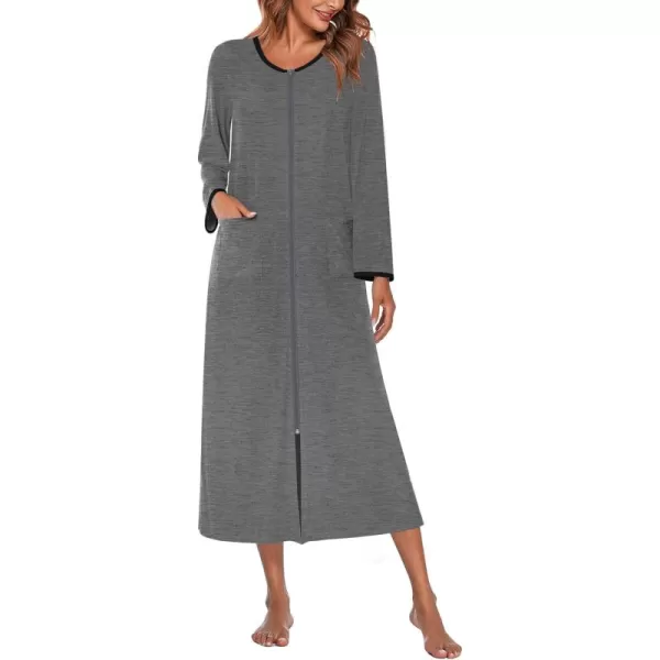 imageEkouaer Women Long House Coat Zipper Front Robes Full Length Nightgowns with Pockets Striped Loungewear S4XLDark Grey