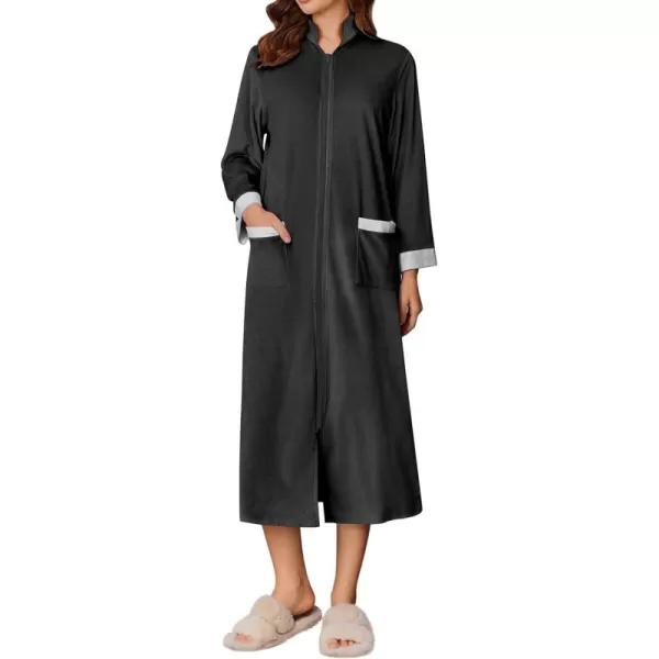 imageEkouaer Women Zipper Robe Long Sleeve House Coats Velour Robes Soft Bathrobe with Pockets Nightgown S3XLBlack