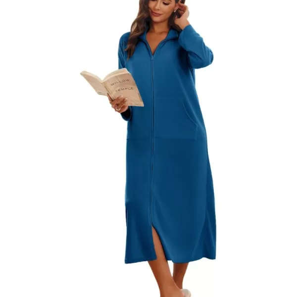 imageEkouaer Women Zipper Robe Long Sleeves House Coat Soft Bathrobe Sleepwear with Pockets Housecoat Loungewear SXXLAnavy