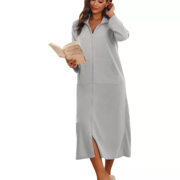 imageEkouaer Women Zipper Robe Long Sleeves House Coat Soft Bathrobe Sleepwear with Pockets Housecoat Loungewear SXXLLight Gray