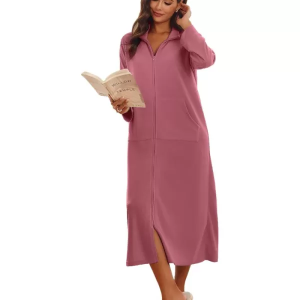 imageEkouaer Women Zipper Robe Long Sleeves House Coat Soft Bathrobe Sleepwear with Pockets Housecoat Loungewear SXXLPale Violet Red