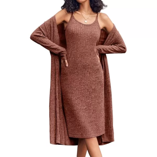 imageEkouaer Womens Knit Robe Set 2 Piece Nightgown with Robes Long Sleeves Lounge Sets with Pockets S 3XLPumpkin