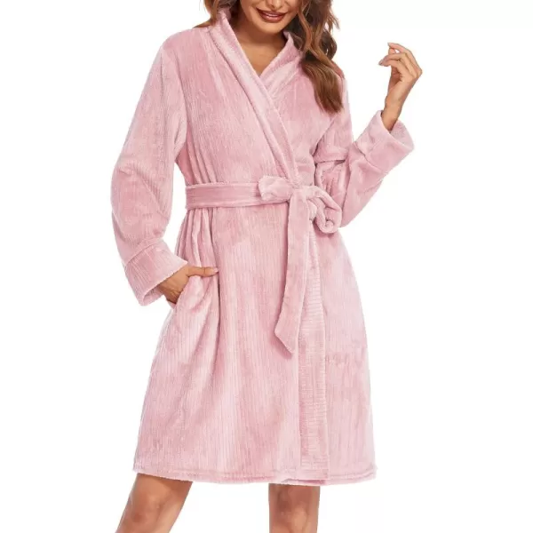 imageEkouaer Womens Plush Robes Soft Bathrobe Knee Length Warm Soft Robe Fleece Loungewear with Pockets SXXLA Light Pink