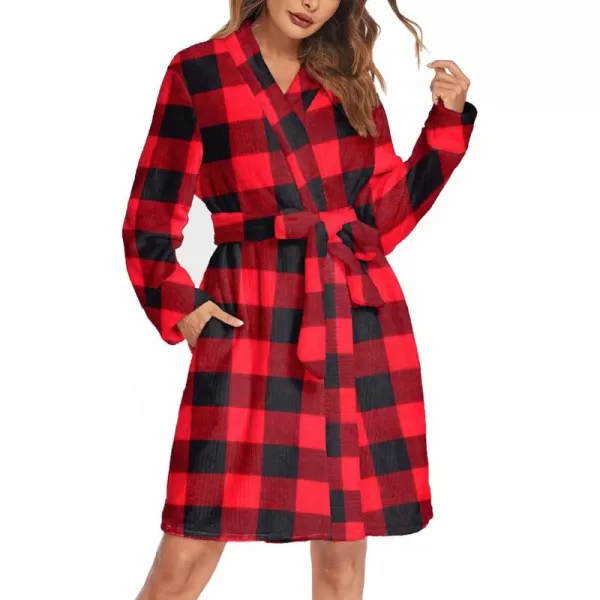 imageEkouaer Womens Plush Robes Soft Bathrobe Knee Length Warm Soft Robe Fleece Loungewear with Pockets SXXLBuffalo Plaid