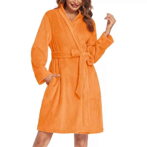 imageEkouaer Womens Plush Robes Soft Bathrobe Knee Length Warm Soft Robe Fleece Loungewear with Pockets SXXLOrange