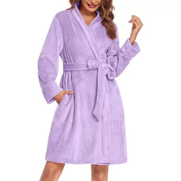 imageEkouaer Womens Plush Robes Soft Bathrobe Knee Length Warm Soft Robe Fleece Loungewear with Pockets SXXLPurple