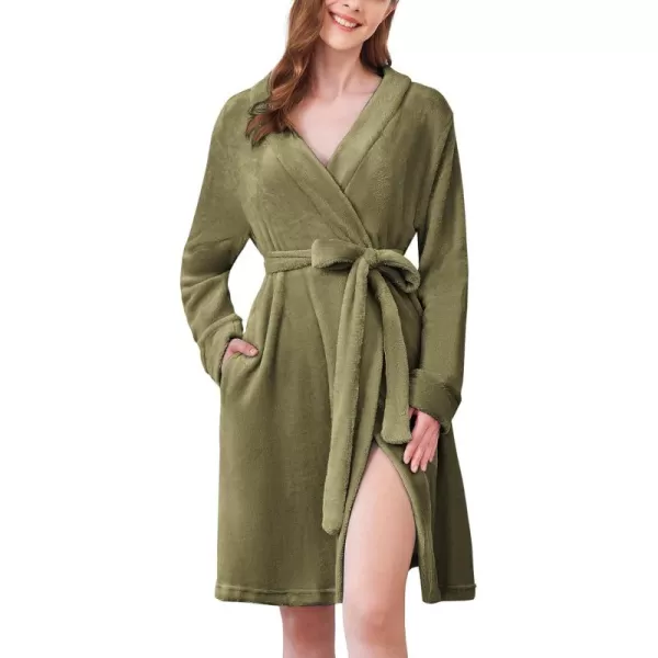 imageEkouaer Womens Plush Robes Soft Bathrobe Knee Length Warm Soft Robe Fleece Loungewear with Pockets SXXLZ Green