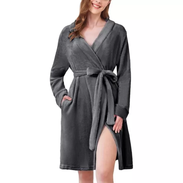 imageEkouaer Womens Plush Robes Soft Bathrobe Knee Length Warm Soft Robe Fleece Loungewear with Pockets SXXLZ Grey