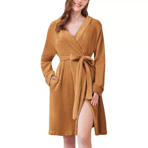 imageEkouaer Womens Plush Robes Soft Bathrobe Knee Length Warm Soft Robe Fleece Loungewear with Pockets SXXLZ Khaki