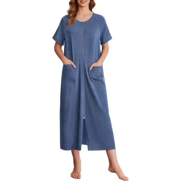 imageEkouaer Womens Zipper Robes Full Length Short Sleeve Housecoats House Dress with Pockets Loungewear Nightgown S4XLEgyptian