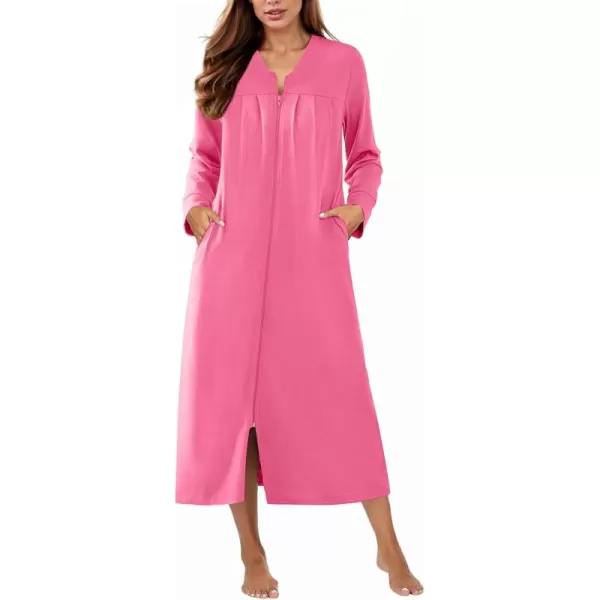 imageEkouaer Zipper Robes for Women Long Knit Bathrobes Lightweight Full Length Housecoat with Pockets Loungewear NightgownPeach