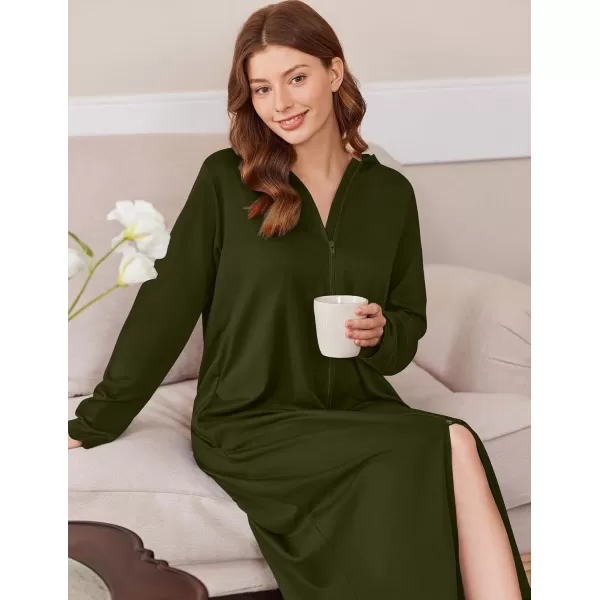 imageEkouaer Robe for Women Zipper Robe Loungewear Full Length Sleepwear Pockets Housecoat Casual Straight Robe SXXLArmy Green