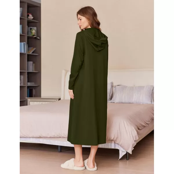 imageEkouaer Robe for Women Zipper Robe Loungewear Full Length Sleepwear Pockets Housecoat Casual Straight Robe SXXLArmy Green