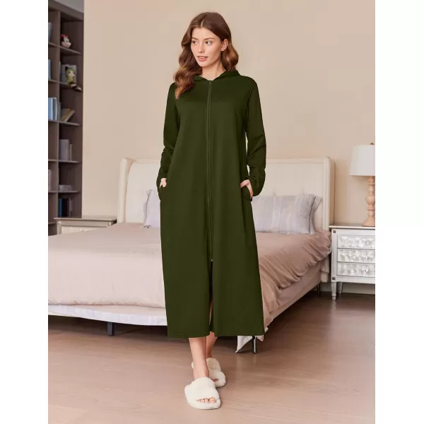 imageEkouaer Robe for Women Zipper Robe Loungewear Full Length Sleepwear Pockets Housecoat Casual Straight Robe SXXLArmy Green