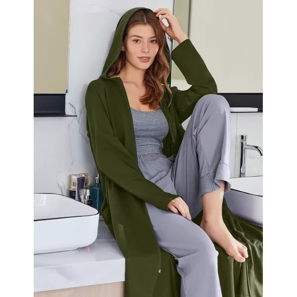 imageEkouaer Robe for Women Zipper Robe Loungewear Full Length Sleepwear Pockets Housecoat Casual Straight Robe SXXLArmy Green