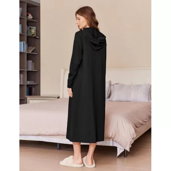 imageEkouaer Robe for Women Zipper Robe Loungewear Full Length Sleepwear Pockets Housecoat Casual Straight Robe SXXLBlack