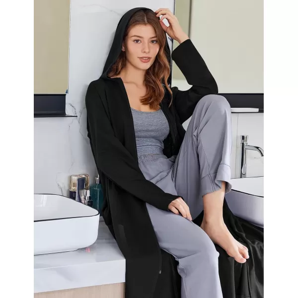 imageEkouaer Robe for Women Zipper Robe Loungewear Full Length Sleepwear Pockets Housecoat Casual Straight Robe SXXLBlack