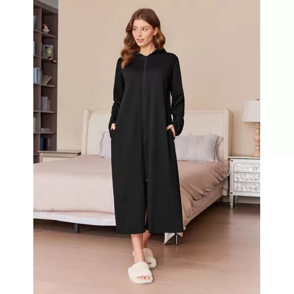 imageEkouaer Robe for Women Zipper Robe Loungewear Full Length Sleepwear Pockets Housecoat Casual Straight Robe SXXLBlack