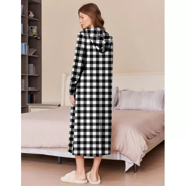 imageEkouaer Robe for Women Zipper Robe Loungewear Full Length Sleepwear Pockets Housecoat Casual Straight Robe SXXLBlack White Plaid