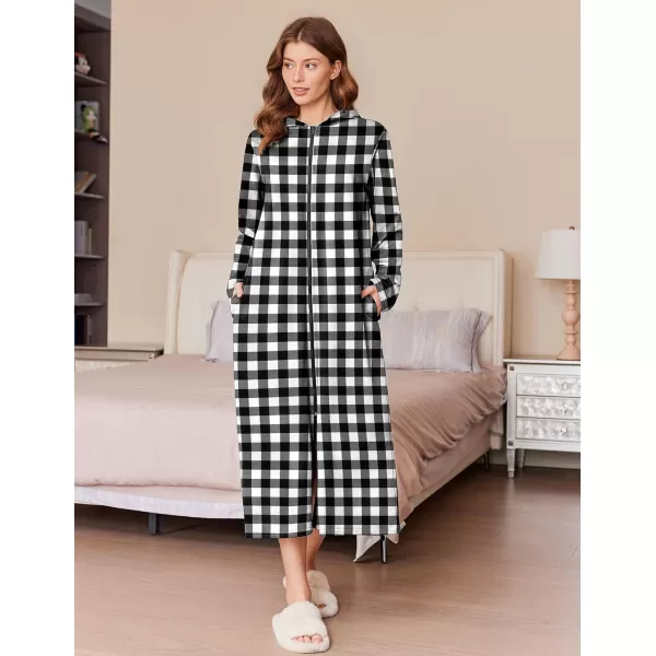 imageEkouaer Robe for Women Zipper Robe Loungewear Full Length Sleepwear Pockets Housecoat Casual Straight Robe SXXLBlack White Plaid