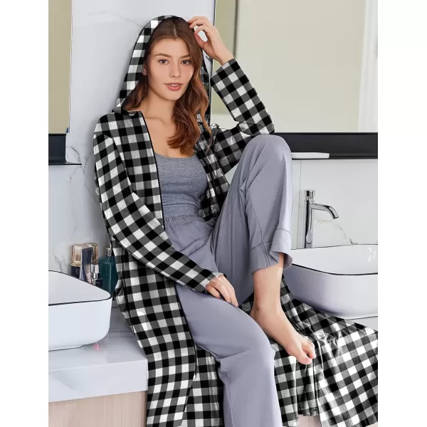 imageEkouaer Robe for Women Zipper Robe Loungewear Full Length Sleepwear Pockets Housecoat Casual Straight Robe SXXLBlack White Plaid