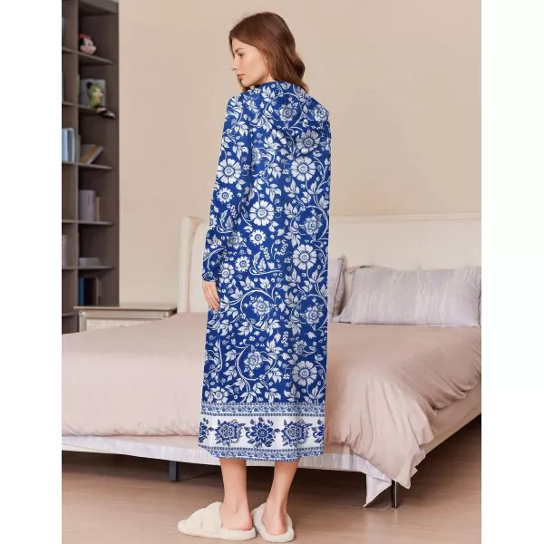 imageEkouaer Robe for Women Zipper Robe Loungewear Full Length Sleepwear Pockets Housecoat Casual Straight Robe SXXLBlueWhite Flowers