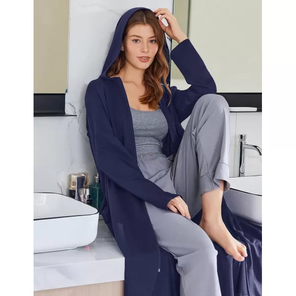 imageEkouaer Robe for Women Zipper Robe Loungewear Full Length Sleepwear Pockets Housecoat Casual Straight Robe SXXLDark Blue