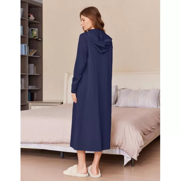 imageEkouaer Robe for Women Zipper Robe Loungewear Full Length Sleepwear Pockets Housecoat Casual Straight Robe SXXLDark Blue