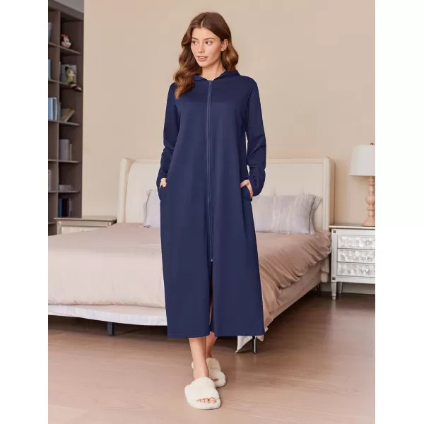 imageEkouaer Robe for Women Zipper Robe Loungewear Full Length Sleepwear Pockets Housecoat Casual Straight Robe SXXLDark Blue