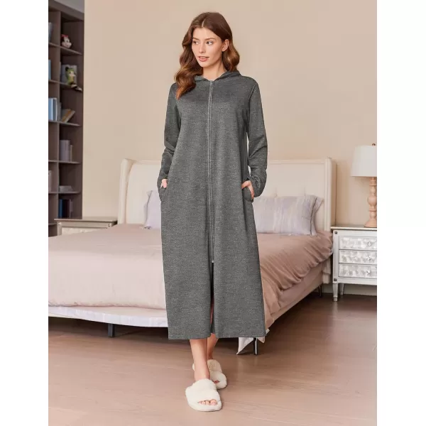 imageEkouaer Robe for Women Zipper Robe Loungewear Full Length Sleepwear Pockets Housecoat Casual Straight Robe SXXLDark Grey