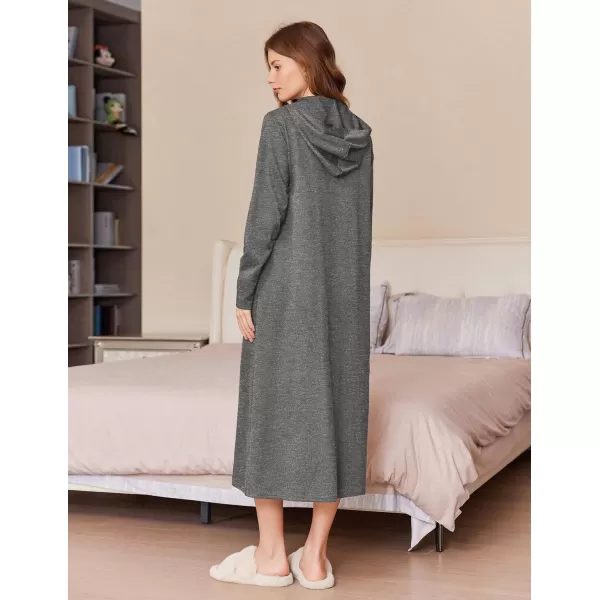 imageEkouaer Robe for Women Zipper Robe Loungewear Full Length Sleepwear Pockets Housecoat Casual Straight Robe SXXLDark Grey